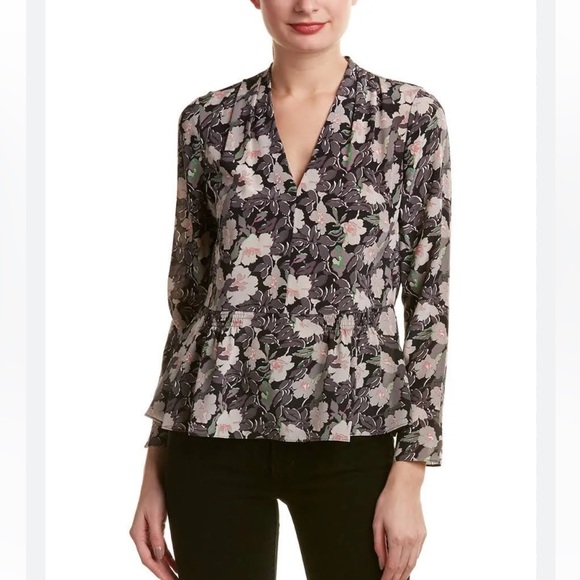 Rebecca Taylor 100% Silk Floral Black Multi Eclipse Blouse Top Women’s Size 4 - Picture 1 of 5